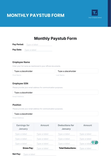 Monthly Paystub Template - Edit Online & Download