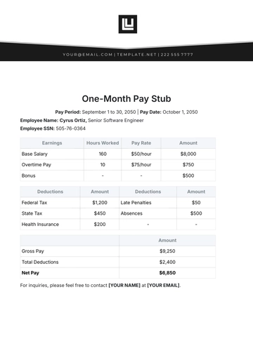 Free One-Month Pay Stub Template to Edit Online