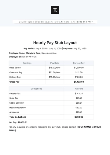Free Hourly Pay Stub Layout Template to Edit Online