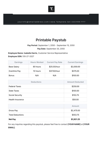 Free Printable Paystub Template to Edit Online