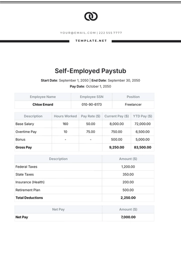 Free Self-Employed Paystub Template to Edit Online