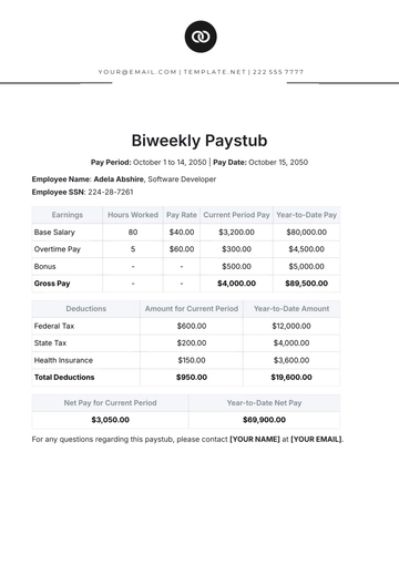 Free Biweekly Paystub Template to Edit Online