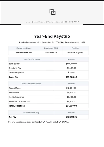 Free Year-End Paystub Template to Edit Online