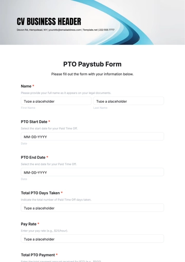 PTO Paystub Template - Edit Online & Download