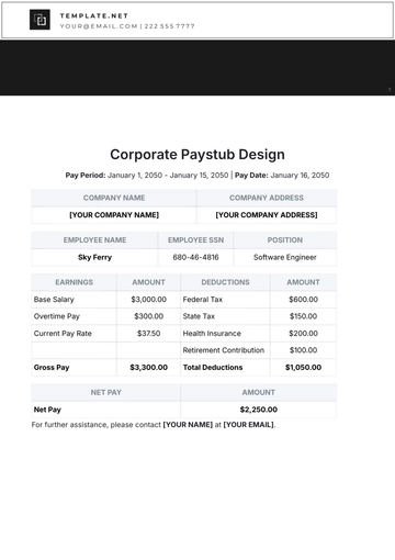 Free Corporate Paystub Design Template to Edit Online