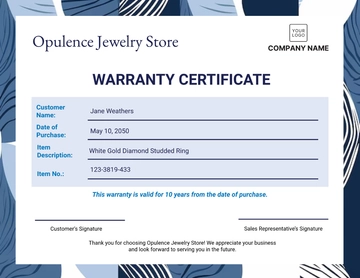 Free Jewelry Store Warranty Certificate Template to Edit Online