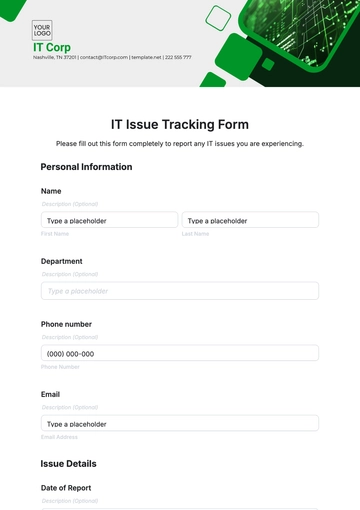 Free IT Issue Tracking Form Template to Edit Online