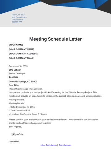 Free Meeting Schedule Letter Template to Edit Online