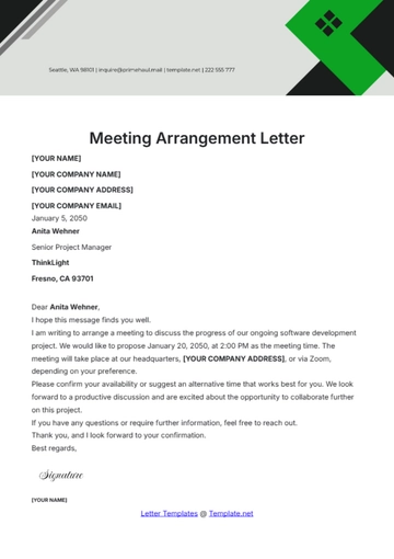 Free Meeting Arrangement Letter Template to Edit Online