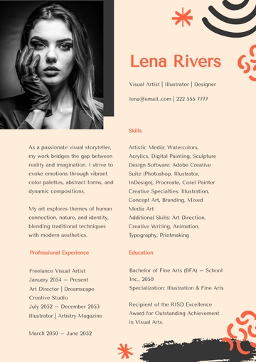 Free Creative Artist Resume Template to Edit Online