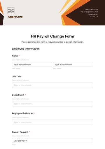 Free HR Payroll Change Form Template to Edit Online