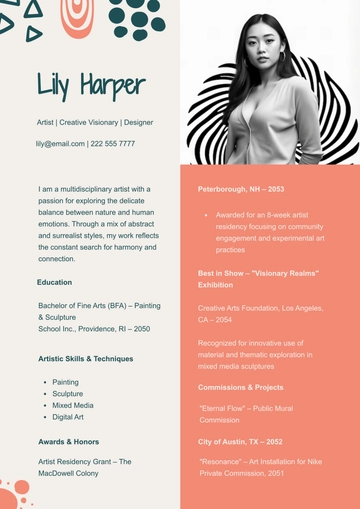 Free Artistic CV Template to Edit Online