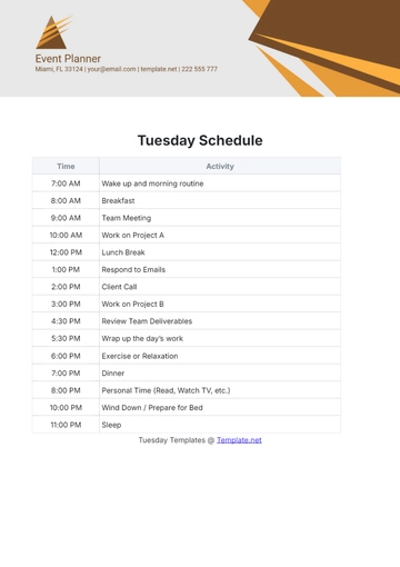 Free Tuesday Schedule Template to Edit Online