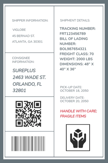Free Freight Shipping Label Template to Edit Online