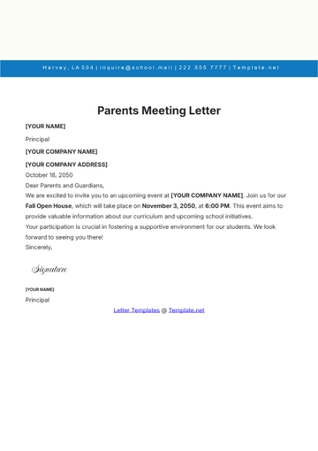 Free Parents Meeting Letter Template to Edit Online