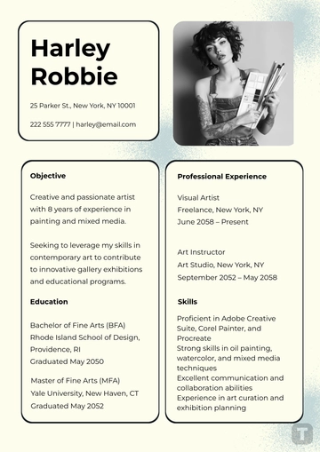 Free Minimalist Artist Resume Template to Edit Online
