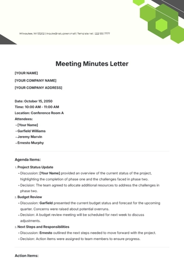 Free Meeting Minutes Letter Template to Edit Online