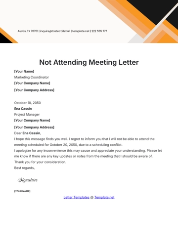 Free Not Attending Meeting Letter Template to Edit Online