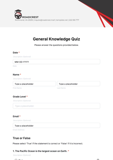 Free General Knowledge Quiz Template to Edit Online | Template.net