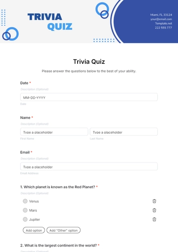 Free Trivia Quiz Template to Edit Online