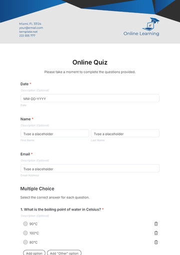 Free Online Quiz Template to Edit Online