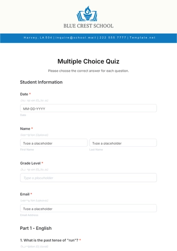 Free Multiple Choice Quiz Template to Edit Online