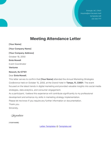 Free Meeting Attendance Letter Template to Edit Online