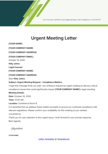 Free Urgent Meeting Letter Template to Edit Online