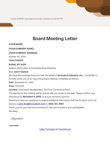Free Board Meeting Letter Template to Edit Online