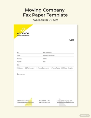 Moving Company Fax Paper Template