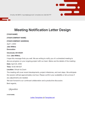 Free Meeting Notification Letter Design Template to Edit Online