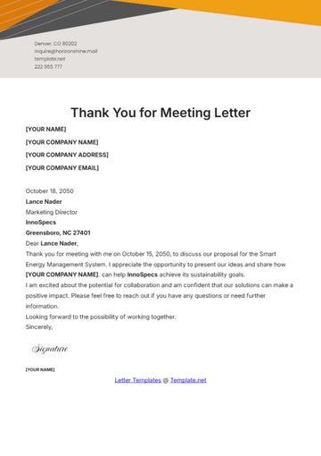 Free Thank You for Meeting Letter Template to Edit Online