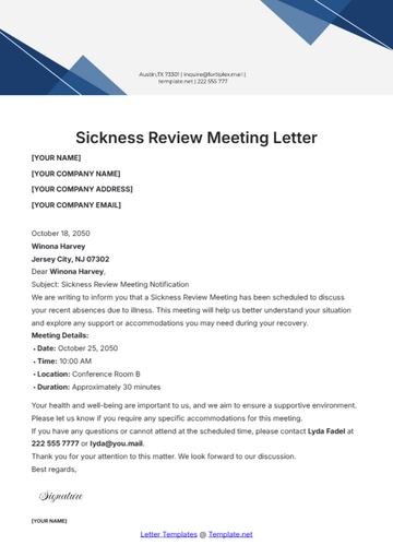 Free Sickness Review Meeting Letter Template to Edit Online