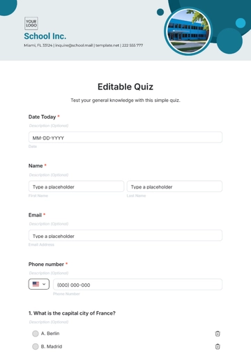 Free Editable Quiz Template to Edit Online