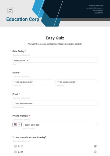 Free Easy Quiz Template to Edit Online