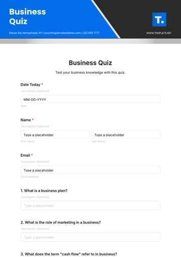 Free Business Quiz Template to Edit Online