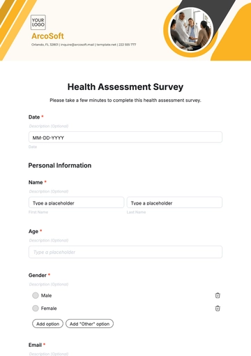 Free Health Assessment Survey Template to Edit Online