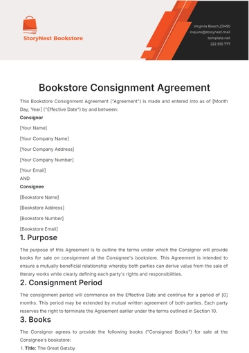Free Bookstore Consignment Agreement Template to Edit Online