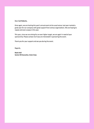 Professional Sponsorship Letter