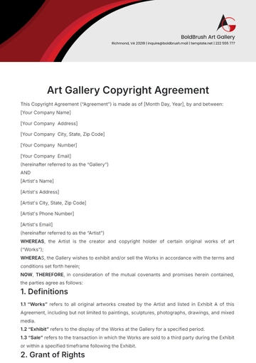 Free Art Gallery Copyright Agreement Template to Edit Online