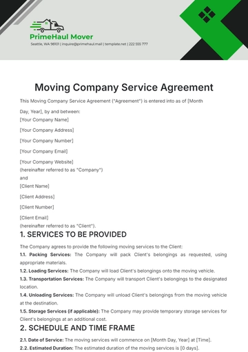 Free Moving Company Service Agreement Template to Edit Online