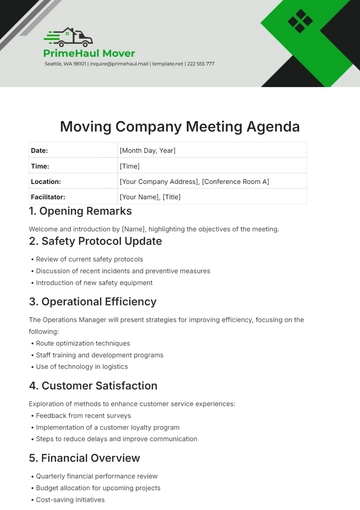 Free Moving Company Meeting Agenda Template to Edit Online