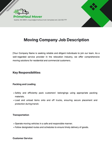 Free Moving Company Job Description Template to Edit Online