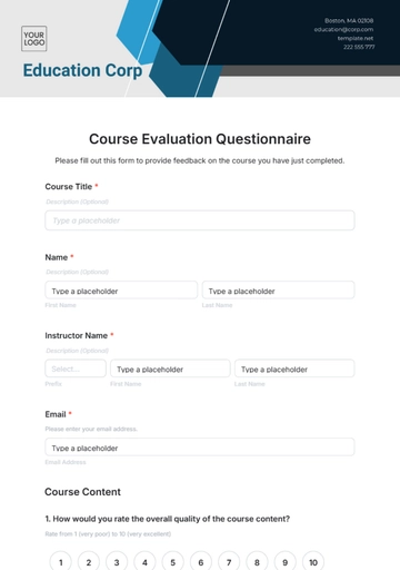Free Course Evaluation Questionnaire Template to Edit Online