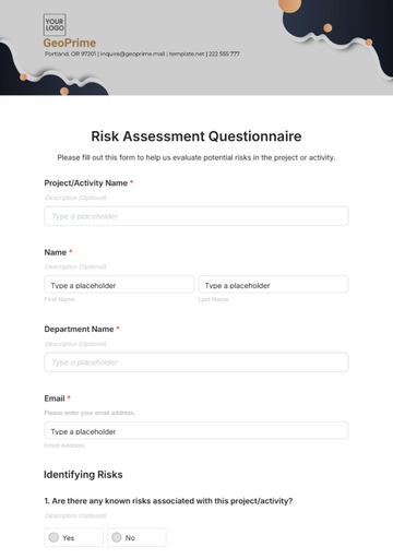 Free Risk Assessment Questionnaire Template to Edit Online