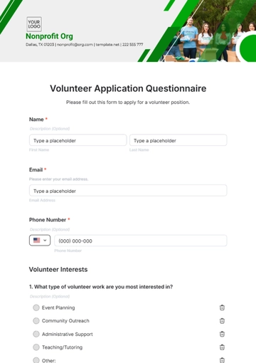 Free Volunteer Application Questionnaire Template to Edit Online