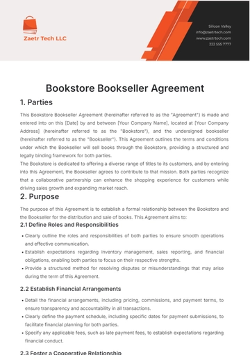 Free Bookstore Bookseller Agreement Template to Edit Online