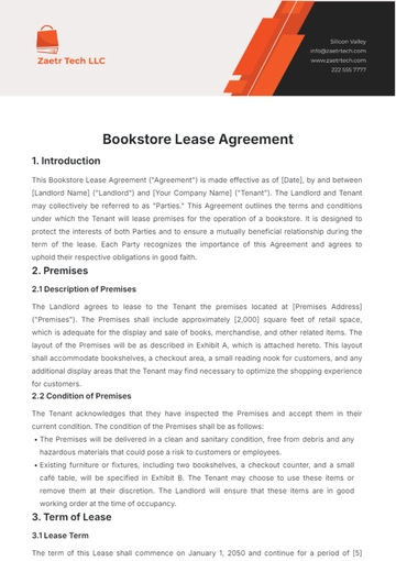Free Bookstore Lease Agreement Template to Edit Online