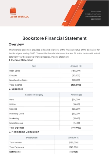 Free Bookstore Financial Statement Template to Edit Online
