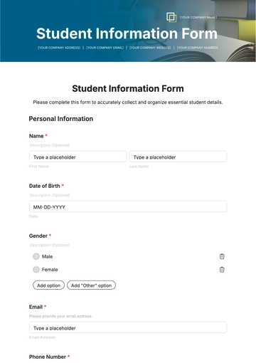 Free Student Information Form Template to Edit Online